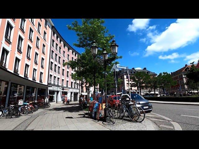 Munich Walk 2021: Gärtnerplatz District (starting from Glockenbach Creek) in summer