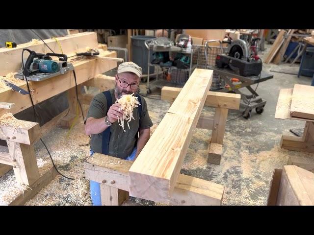 Timber framing:  Makita KP312 planer - planing first pass with new blades