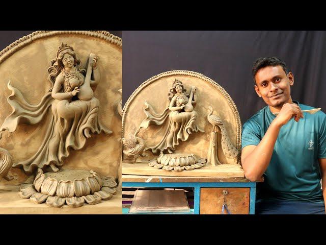 Making a Beautiful Saraswati mata murti with clay 2024 new model | clay art