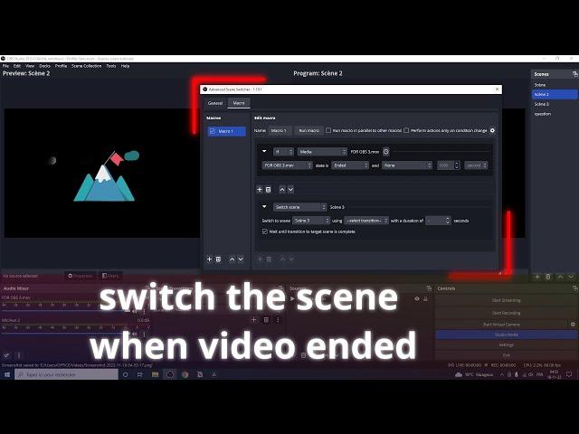 obs advanced scene switcher : how do i switch the scene when video finishes