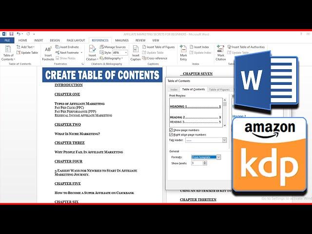 How To Generate Table Of Contents Kindle Book Formatting _ KDP ACCOUNT ebook Formatting In Microsoft