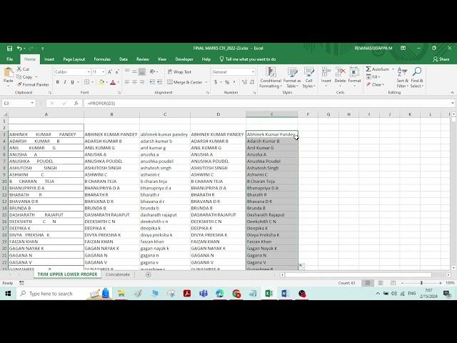 HOW TO USE TRIM UPPER LOWER CONCATENATE FUNCTIONS IN EXCEL