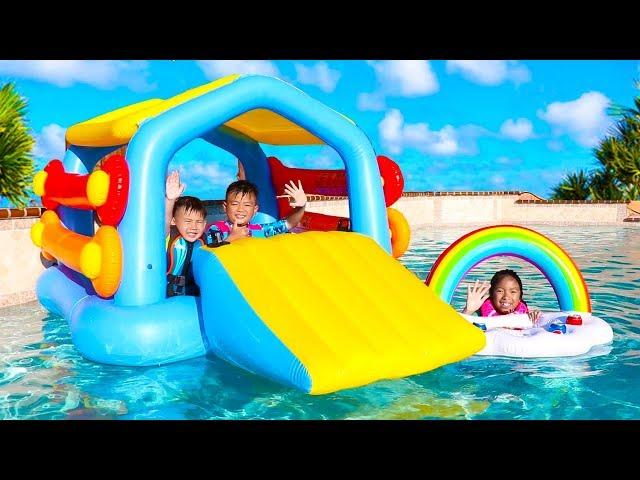 Wendy Pretend Play with a Giant Inflatable Playhouse Swimming Pool Toy