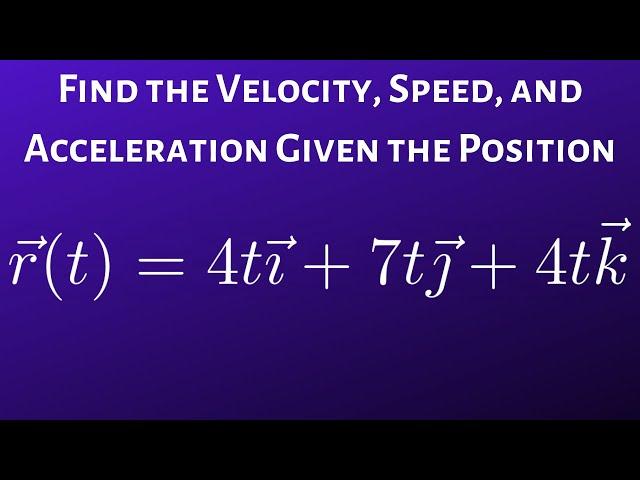 How to Find the Speed, Velocity, and Acceleration Given the Position Function(Vector Valued)