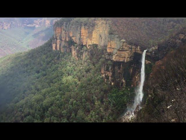 Waterfalls of Govetts leap, Blackheath , Blue Mountains, NSW,Australia after bushfires