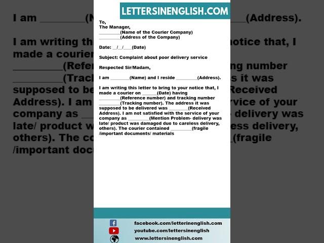 Sample Complaint Letter For Poor Delivery Service