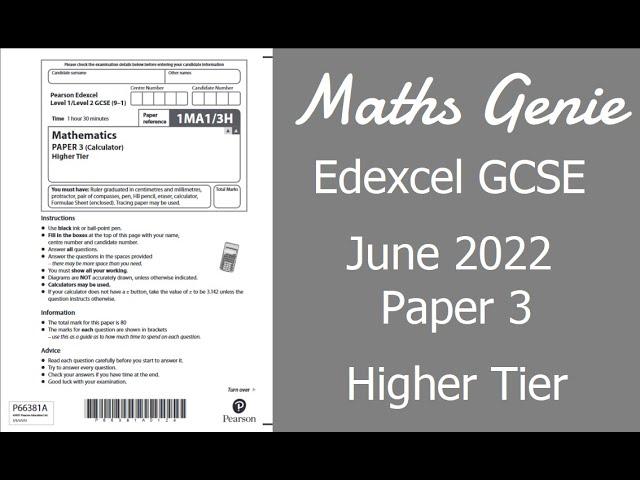 Edexcel GCSE Maths June 2022 3H Exam Paper Walkthrough