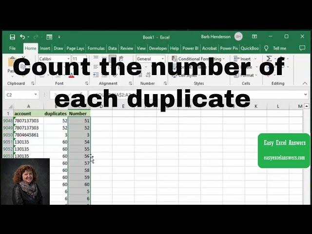 Count the number of each duplicate in Excel