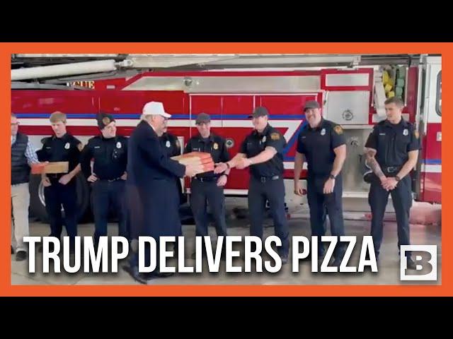 "That's Good!" Trump Eats Pizza with Iowa Fire Fighters After Delivering It to Them