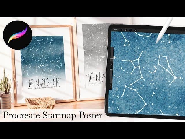 How to make a night sky poster with Procreate // Watercolor starmap poster tutorial