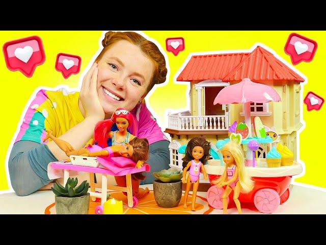 Spielzeug Video für Kinder mit Irene und Barbie Puppen. Irene und Steffie eröffnen ein Hotel.