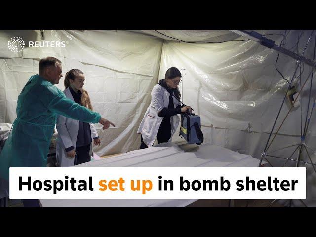 Hospital set up in bomb shelter for injured Ukrainians