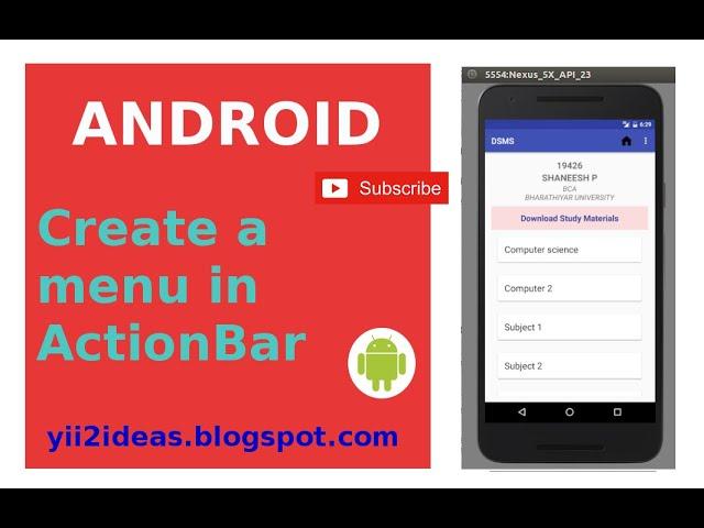 How to create a menu in actionbar android