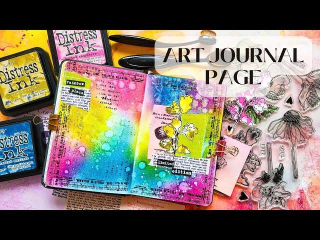 Stamping with Water - Art Journal Page with Distress Ink Background