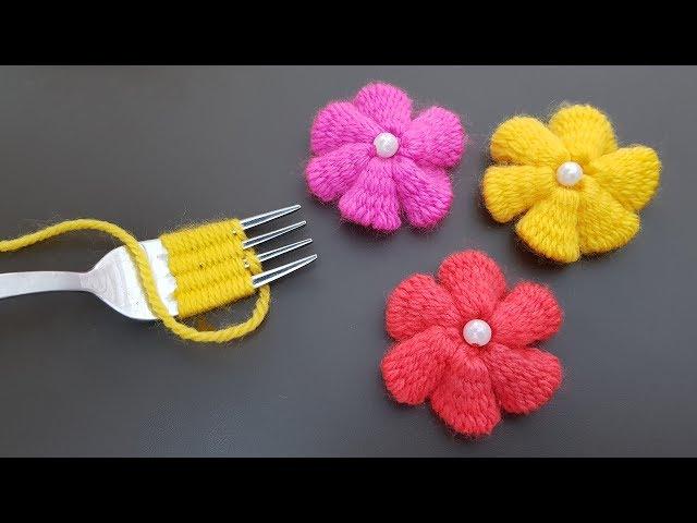 Hand Embroidery Amazing Trick, Easy Flower Embroidery Trick with Fork, Sewing Hack