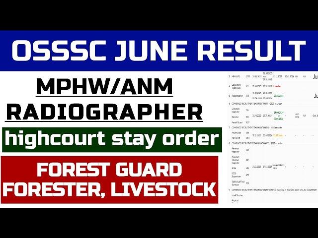 OSSSC RESULT UPDATE II FOREST GUARD RESULT II MPHW/ANM RESULT II COURT CASE STAY ORDER II PHYSICAL