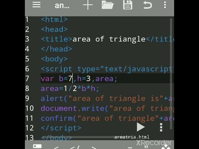 Calculate Area of Triangle in JavaScript | JavaScript code to find area of Triangle  anWriter mobile