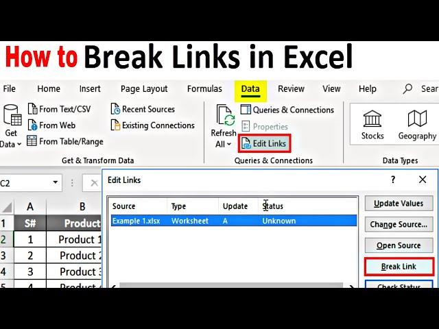 How to Break Links in Excel - 13. break link of paste data in excel