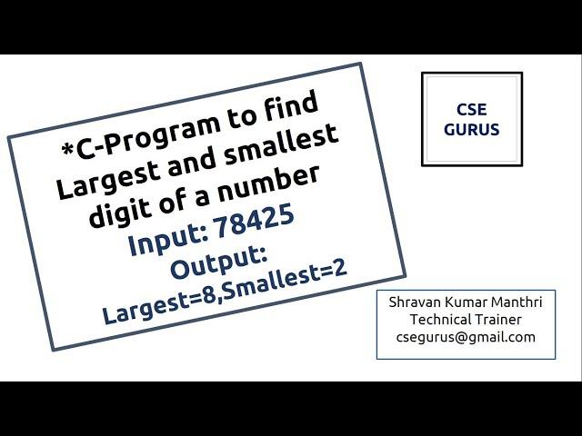 Largest and smallest digit of a number (C-Program) || CSE GURUS