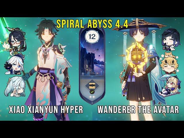 C0 Xiao XIanyun Hyper and C1 Wanderer The Avatar - Genshin Impact Abyss 4.4 - Floor 12 9 Stars