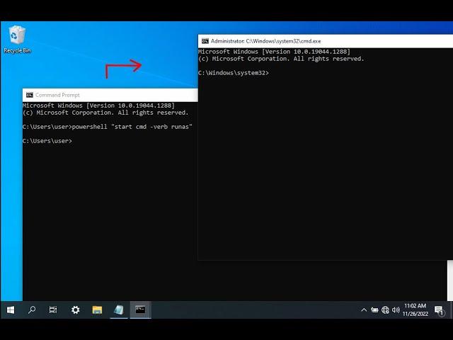 run cmd as administrator from cmd using powershell