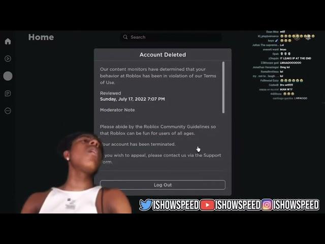 IShowSpeeds roblox account was deleted?