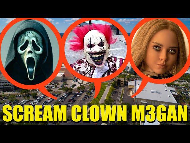 Drone catches M3GAN, CLOWN, SCREAM at Haunted Movie Theater (We found them)