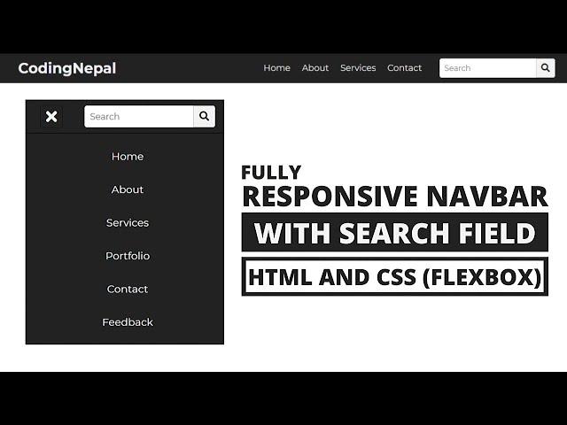 Fully Responsive Navbar with Search Box | HTML & CSS