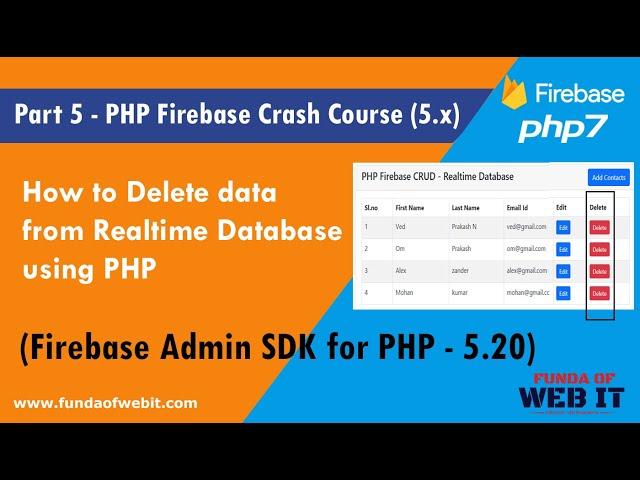 Part 5- PHP Firebase Crash Course: How to delete data from Realtime database using php firebase