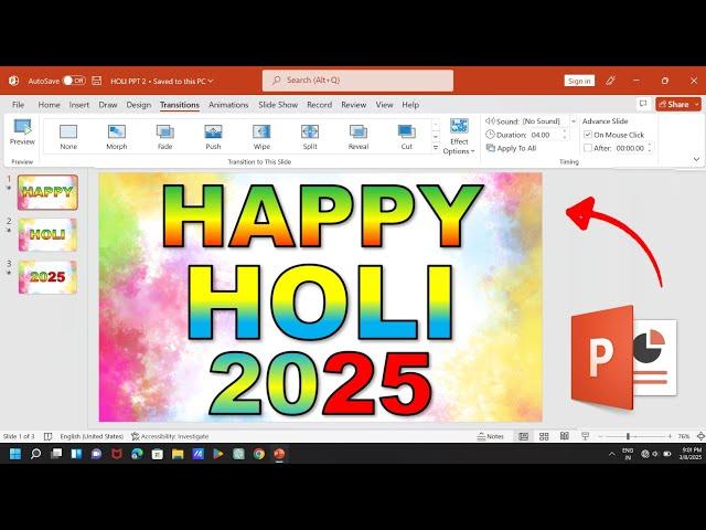 Happy Holi Presentation In MS Powerpoint | How To Make Happy Holi Powerpoint Animation | Happy Holi