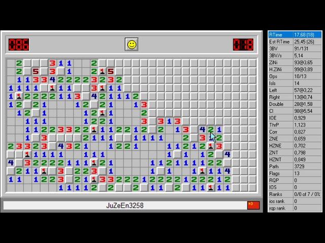 Minesweeper Expert World Record in 28.84 by Ze-En Ju (JZE)