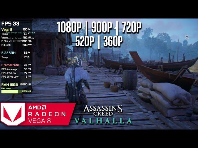 Vega 8 | Assassin's Creed Valhalla - 1080p, 900p, 720p, 540p, 360p