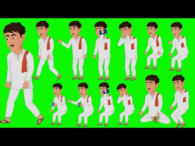 Green Screen Village Man All Pose Video | Village man Green Screen | GS Characters Animation