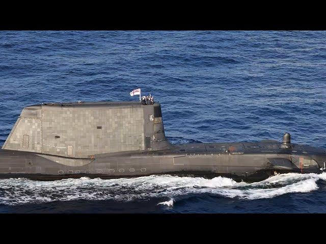 Astute class submarine surfaced in the Mediterranean Sea