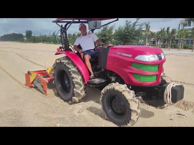 Cleaning Beach with Tractor in Vietnam