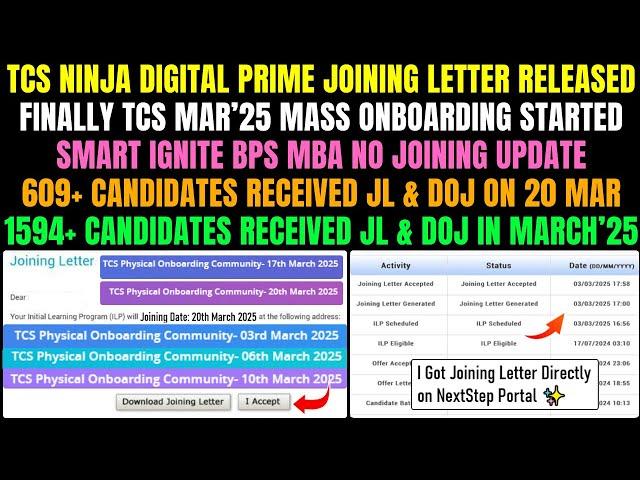 TCS Ninja Digital Prime, Upgrade Joining Letter Released | Smart, Ignite, MBA, Reschedule No Joining