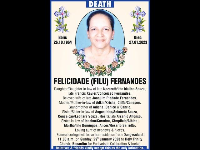 Funeral Service of Felicidade (Filu) Fernandes | Holy Trinity Church, Benaulim