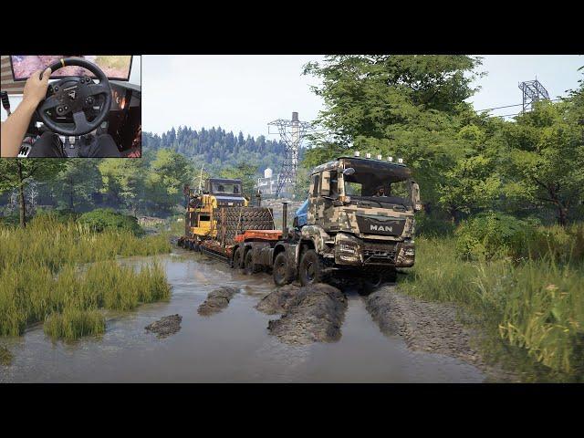 Man TGS 8X8 Heavy hauling in a forest - SnowRunner | Thrustmaster TX