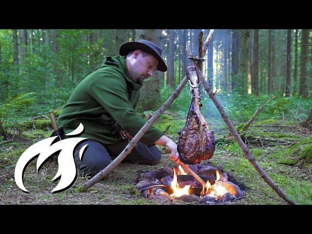 Flying Tomahawk Steak primitive technology ASMR style 