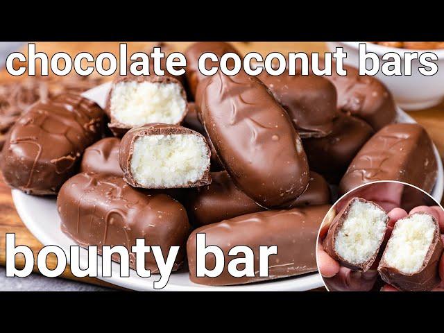 homemade bounty chocolate bar recipe for kids - just 4 ingredients | chocolate bounty coconut bars