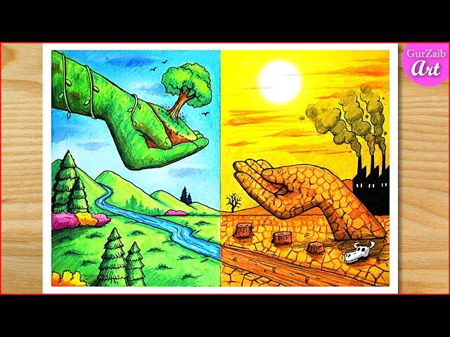 Save Environment Poster Drawing / Save Trees Save Earth Chart Project Making