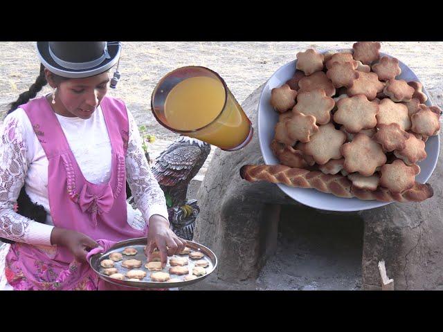 GALLETAS de MANTEQUILLA CASERO CON JUGO DE NARANJA NATURAL  AL HORNO CASERO EN EL CAMPO A LEÑA