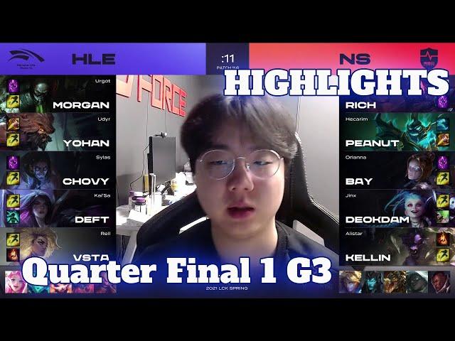 HLE vs NS - Game 3 Highlights | Quarter Finals 2021 LCK Spring | Hanwha Life vs Nongshim RedForce G3