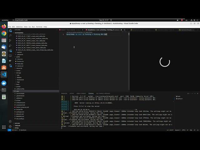 Create sql backup of MySQL db from vscode, docker and laravel