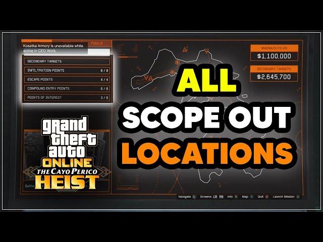 All Scope Out Locations (Infiltration, Escape and Compound Entry Points) - GTA Cayo Perico Heist