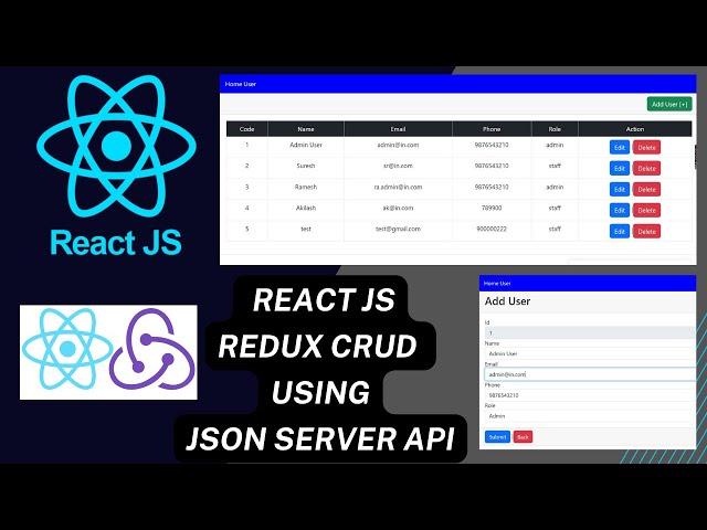 React JS  REDUX crud actions using JSON-SERVER API | React redux crud actions | React Redux tutorial