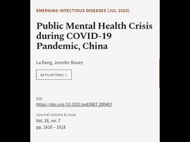 Public Mental Health Crisis during COVID-19 Pandemic, China | RTCL.TV