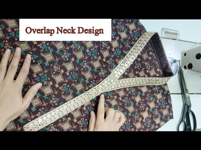 Latest Chinese Collar Neck Design Cutting And Stitching | Overlap Neck Design With Embroidery Lace