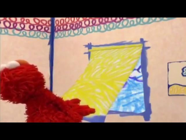 Sesame Street - Elmo gets blown away from pulling Shade to open too hard - Explosion