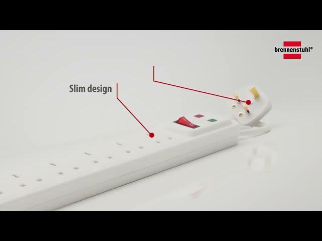 Brennenstuhl 6-Way Extension Lead with surge protection (2m cable, with 90° angle of sockets)